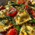 Ravioli with Tomatoes, Asparagus, Garlic, and Herbs