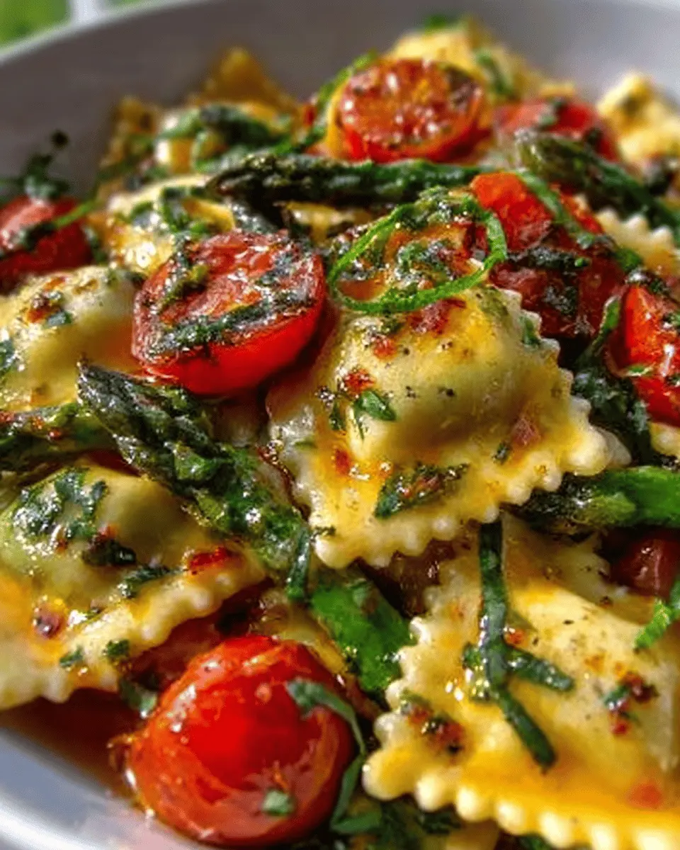 Ravioli with Tomatoes: Easy Garlic-Herb Delight with Asparagus