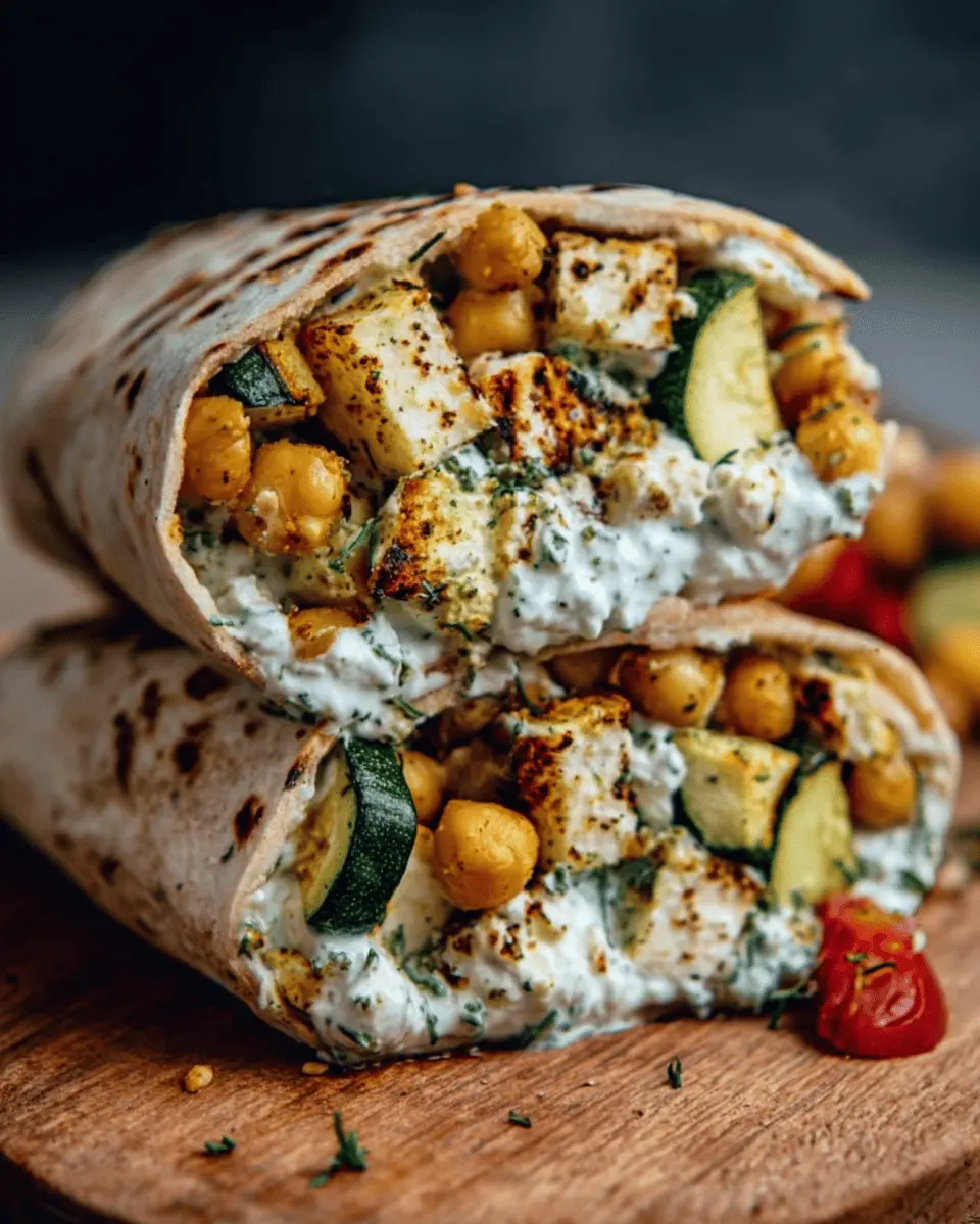 Grilled Zucchini Feta Chickpea Wrap: Easy Herbed Yogurt Delight