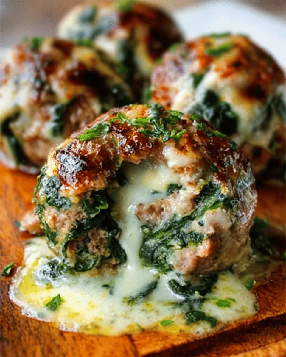 Spinach Garlic Meatballs Stuffed with Juicy Mozzarella Bliss