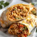 Cheesy Ground Chicken and Rice Burritos