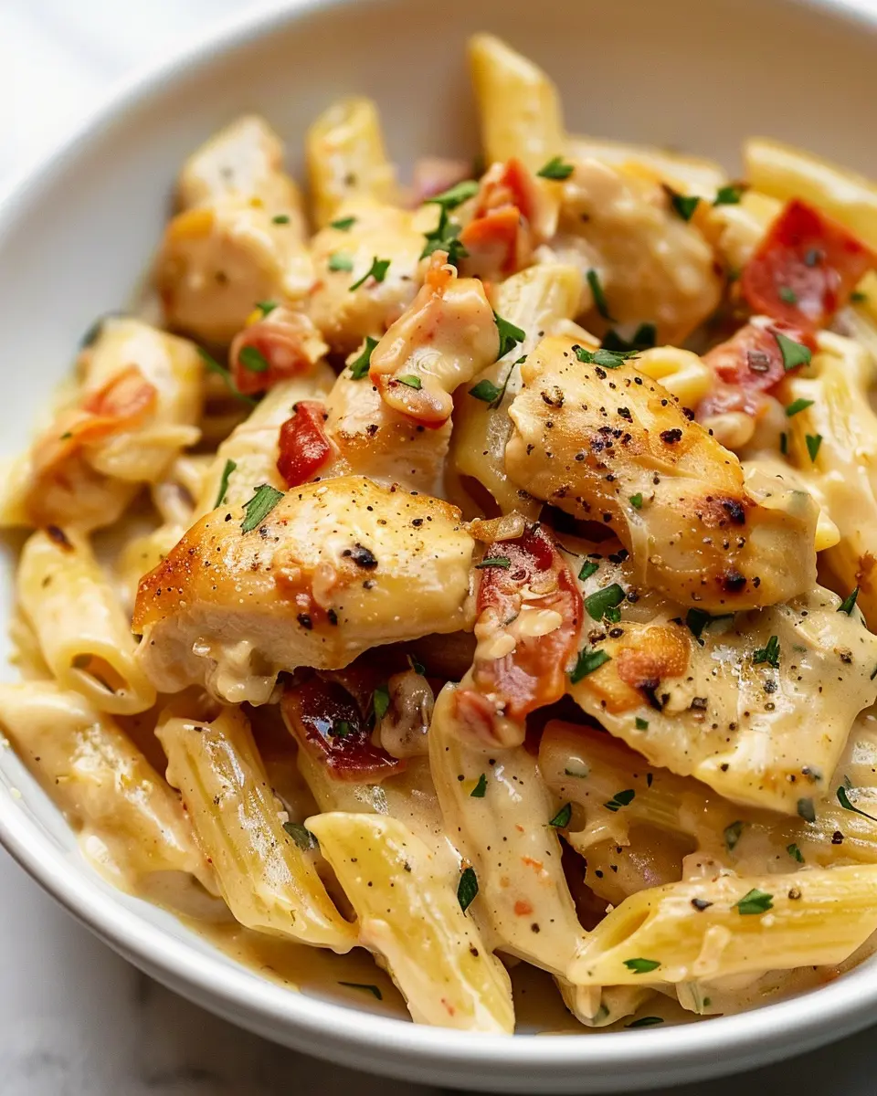 Chicken Penne Delight: Easy Comfort Food with Turkey Bacon and Chicken Ham