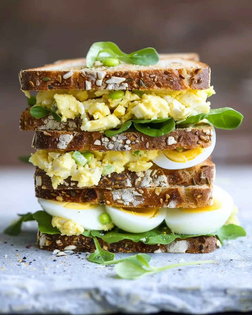 Egg Salad Sandwich Delight with Turkey Bacon and Chicken Ham