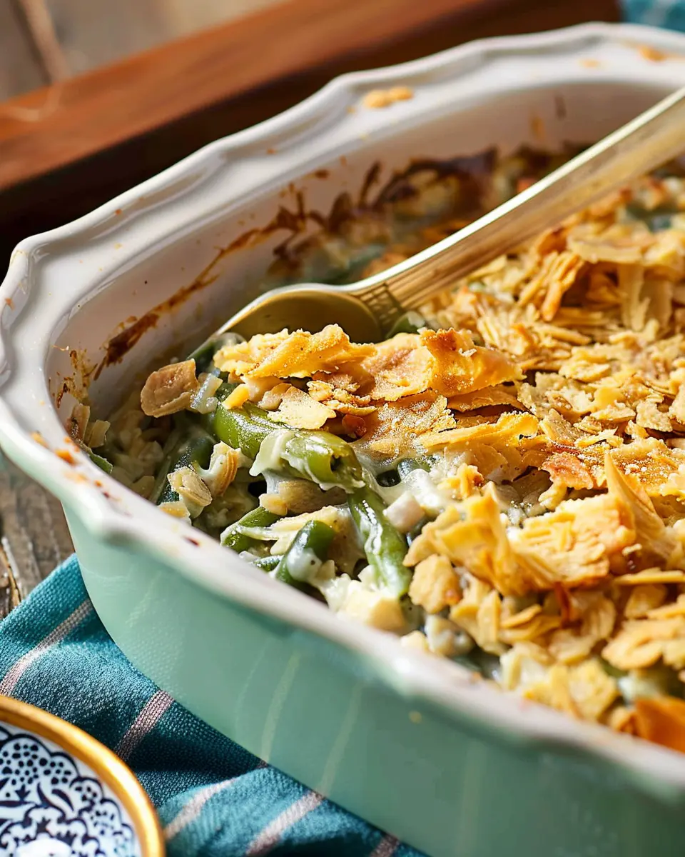 Green Bean Casserole Delight with Turkey Bacon and Chicken Ham