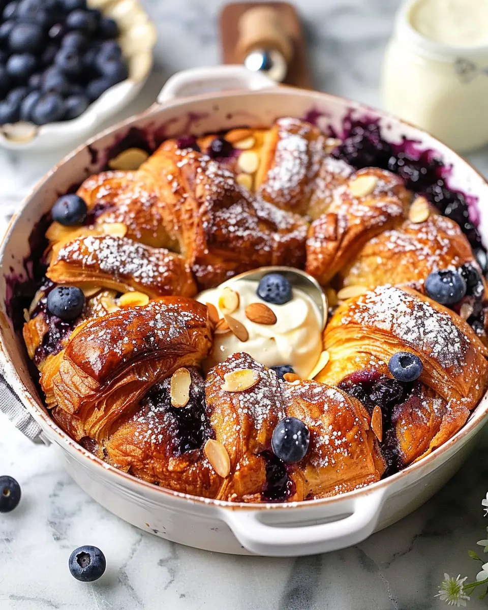 Blueberry-Almond Croissant French Toast Casserole Delightfully Easy