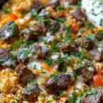 Cheesy Steak Queso Rice Skillet