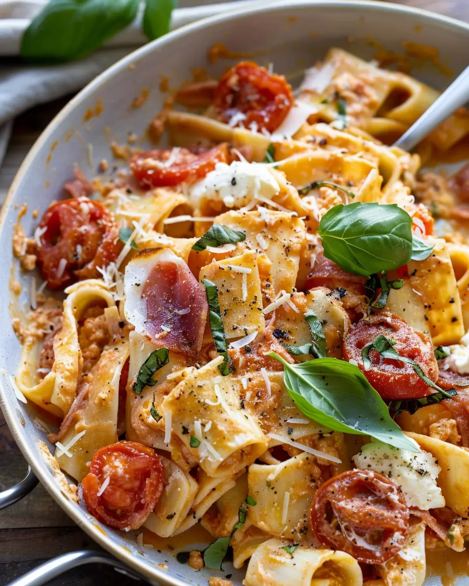 Creamy Roasted Tomato Ricotta Pasta with Crispy Turkey Bacon Delight
