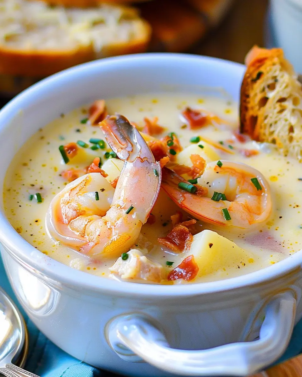 Creamy Potato Soup with Shrimp: Easy Indulgence with Turkey Bacon