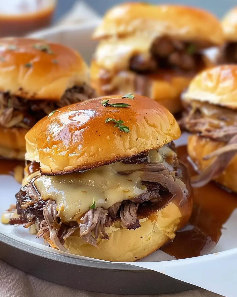 French Dip Sliders: Juicy Treats with Turkey Bacon and Chicken Ham