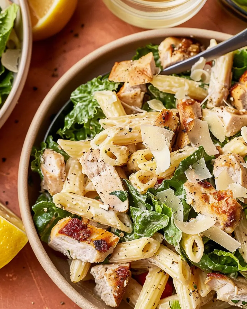Ultimate Chicken Caesar Pasta Salad with Turkey Bacon Delight