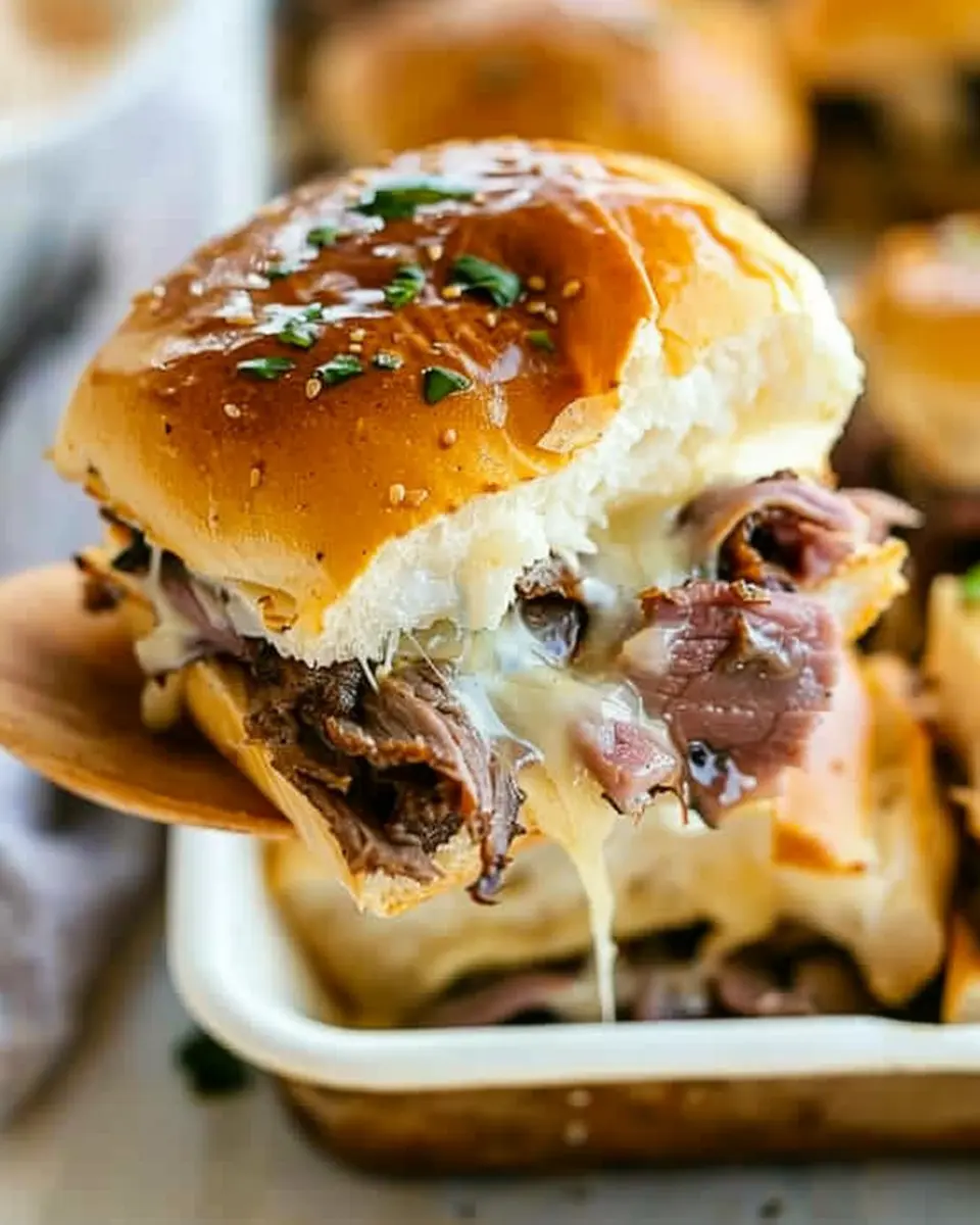French Dip Sliders with Turkey Bacon and Chicken Ham Delight
