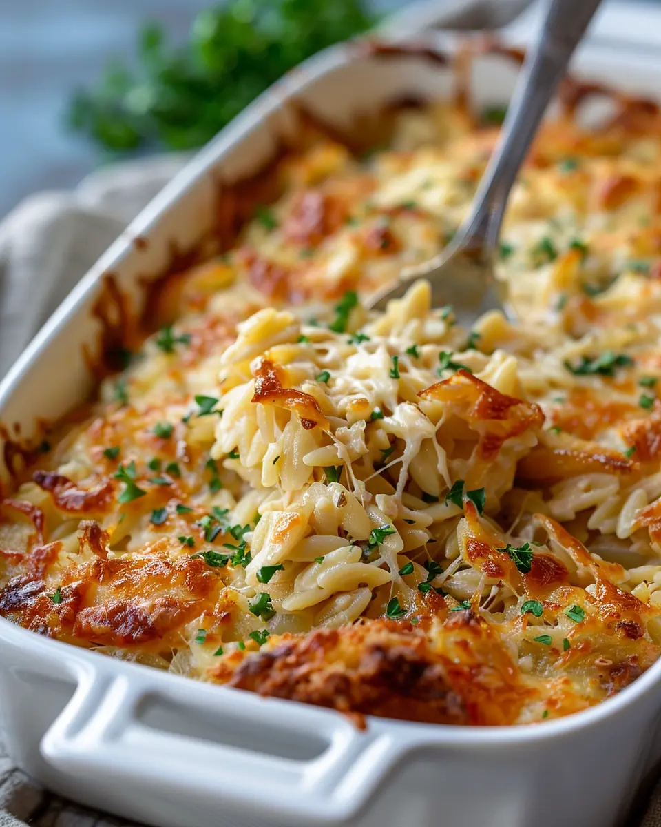 French Onion Chicken Orzo Casserole: A Comforting Family Delight