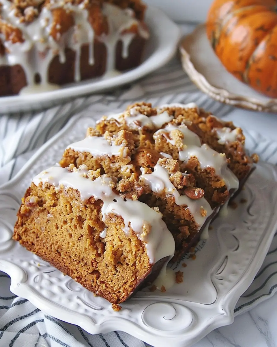 Moist Pumpkin Bread With Streusel Topping and Sweet Maple Glaze