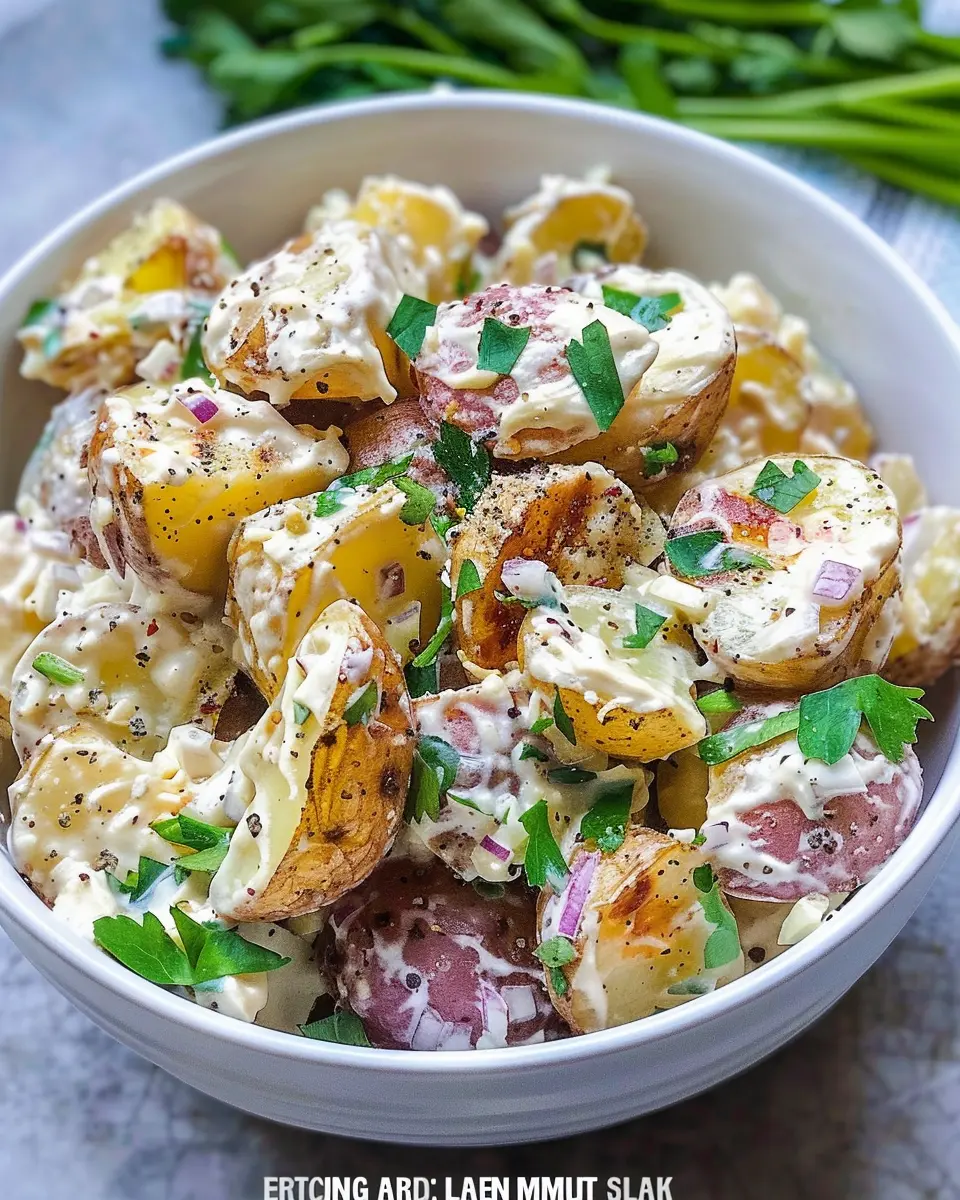 Creamy Garlic Roasted Potato Salad with Turkey Bacon Delight