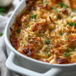 French Onion Chicken Orzo Casserole