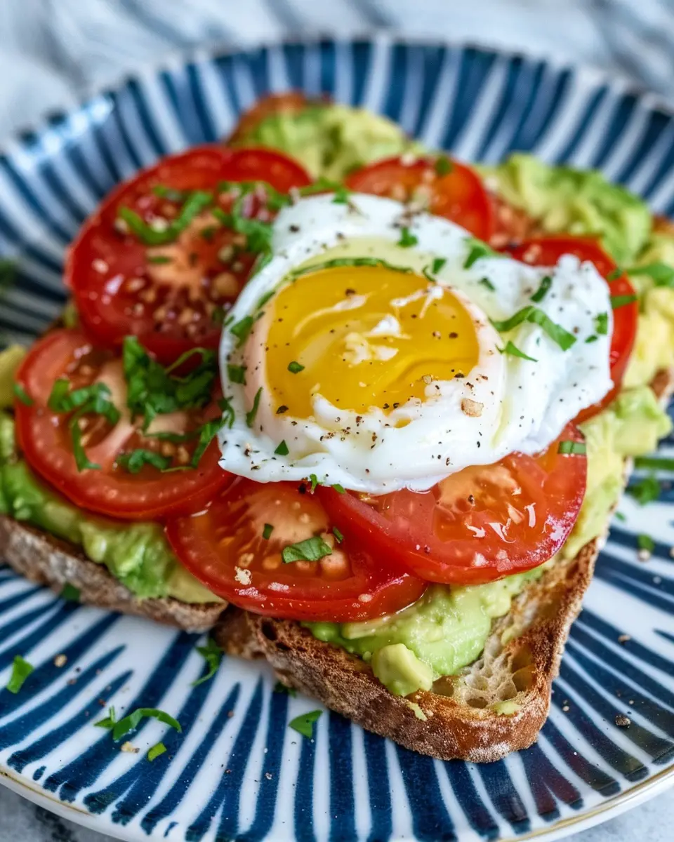 Breakfast Smashed Avocado Tomato Toast: Easy with Fried Poached Egg