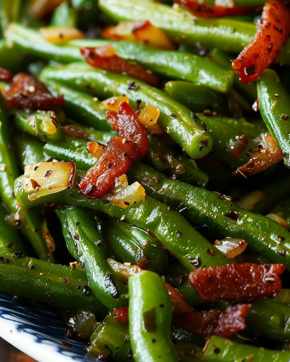 Sweet and Sour Green Beans Delight with Turkey Bacon and Chicken Ham