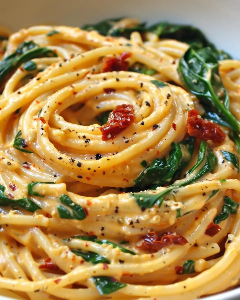 Spaghetti Spinach Sun-Dried Tomato Delight: Easy Cream Sauce Recipe