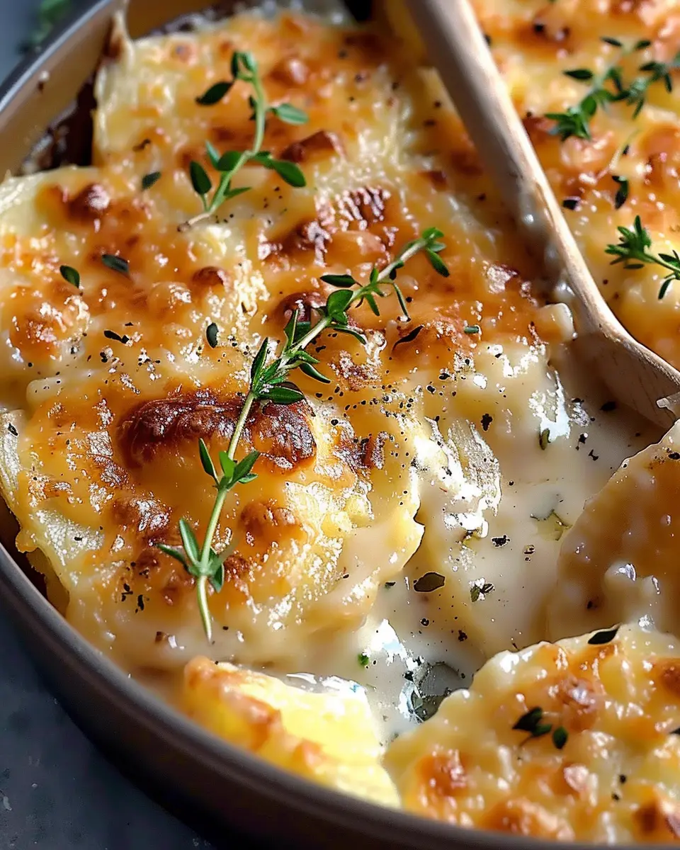 Garlicky Scalloped Potatoes with Turkey Bacon and Chicken Ham Delights