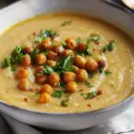 Parsnip and ginger soup with spiced roast chickpeas recipe