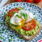 Breakfast Smashed Avocado Tomato Toast with Fried Poached Egg