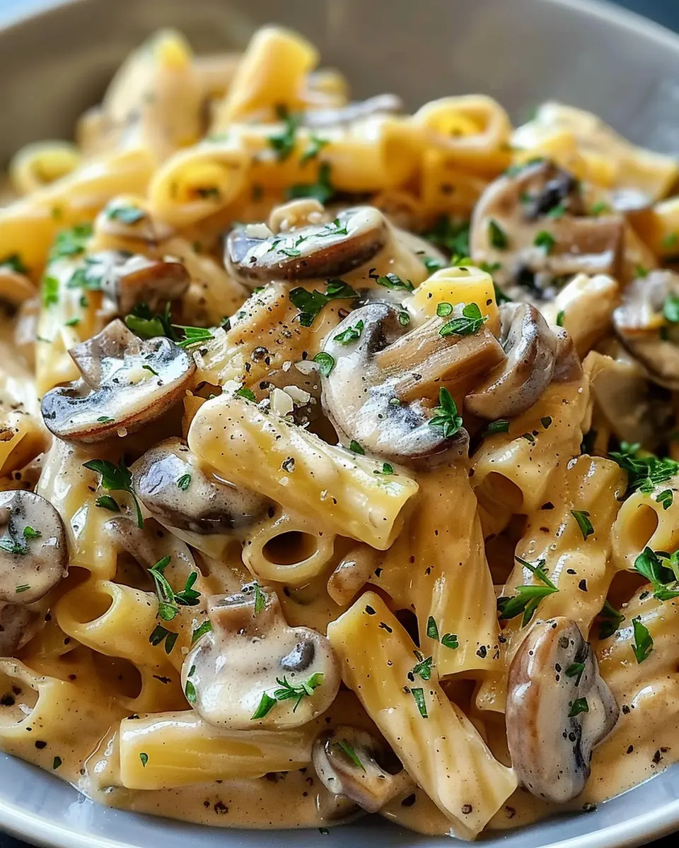 Creamy Tuscan Mushroom Pasta Skillet with Turkey Bacon Delight