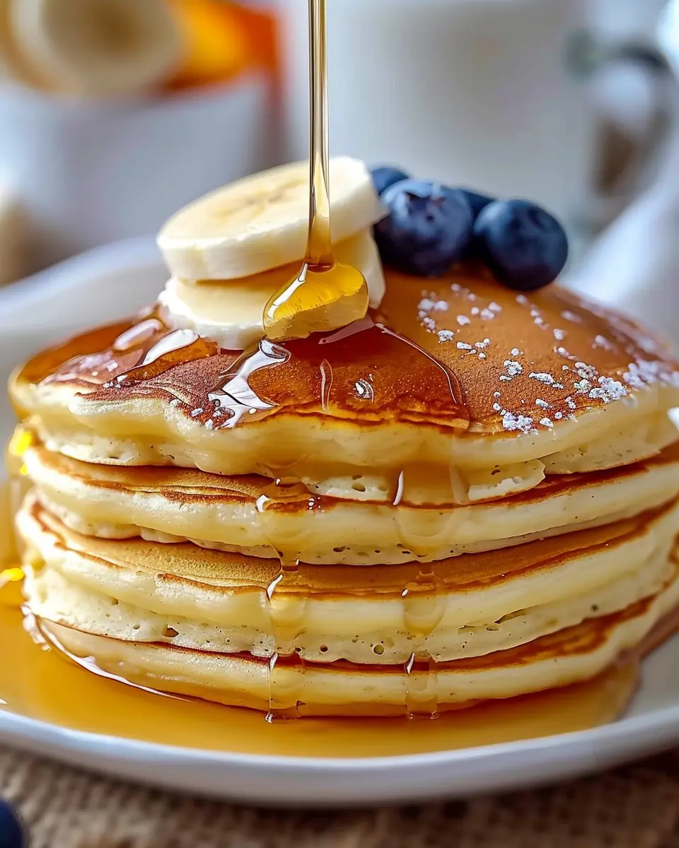 Fluffy Pancake Delight with Turkey Bacon and Sweet Toppings