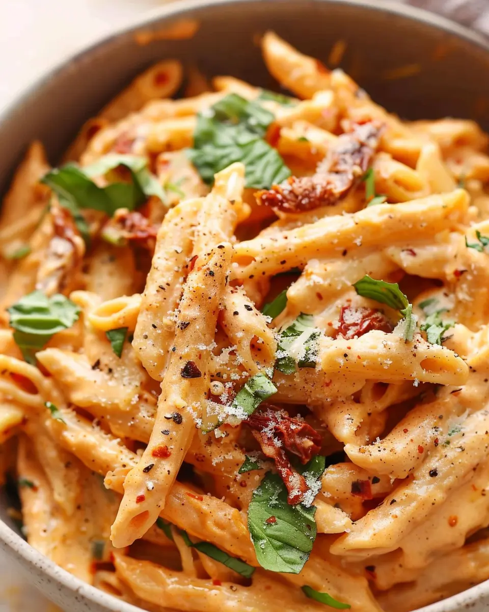 Creamy Sun-Dried Tomato Pasta with Turkey Bacon and Spinach Delight