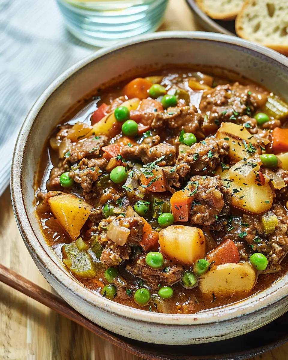 Hamburger Stew: Easy Comfort Food with Turkey Bacon and Chicken Ham