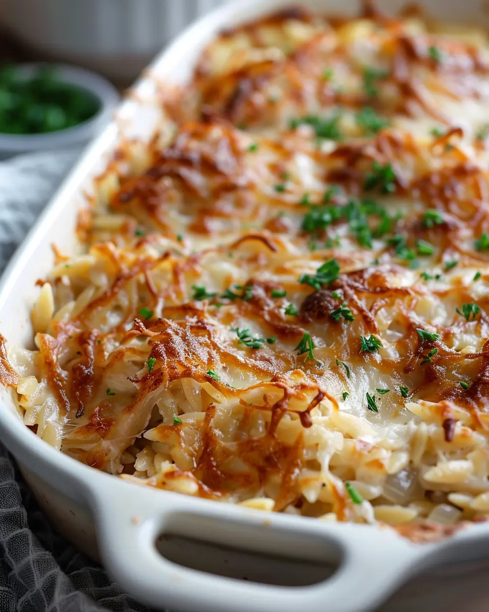 French Onion Chicken Orzo Casserole: The Best Comfort Food Delight