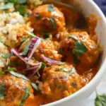 Red Coconut Curry Meatballs with Cauliflower Rice