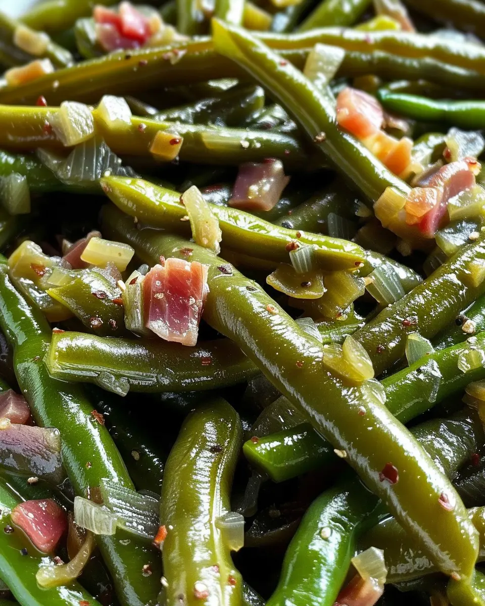 Crockpot Green Beans Recipe with Turkey Bacon and Chicken Ham