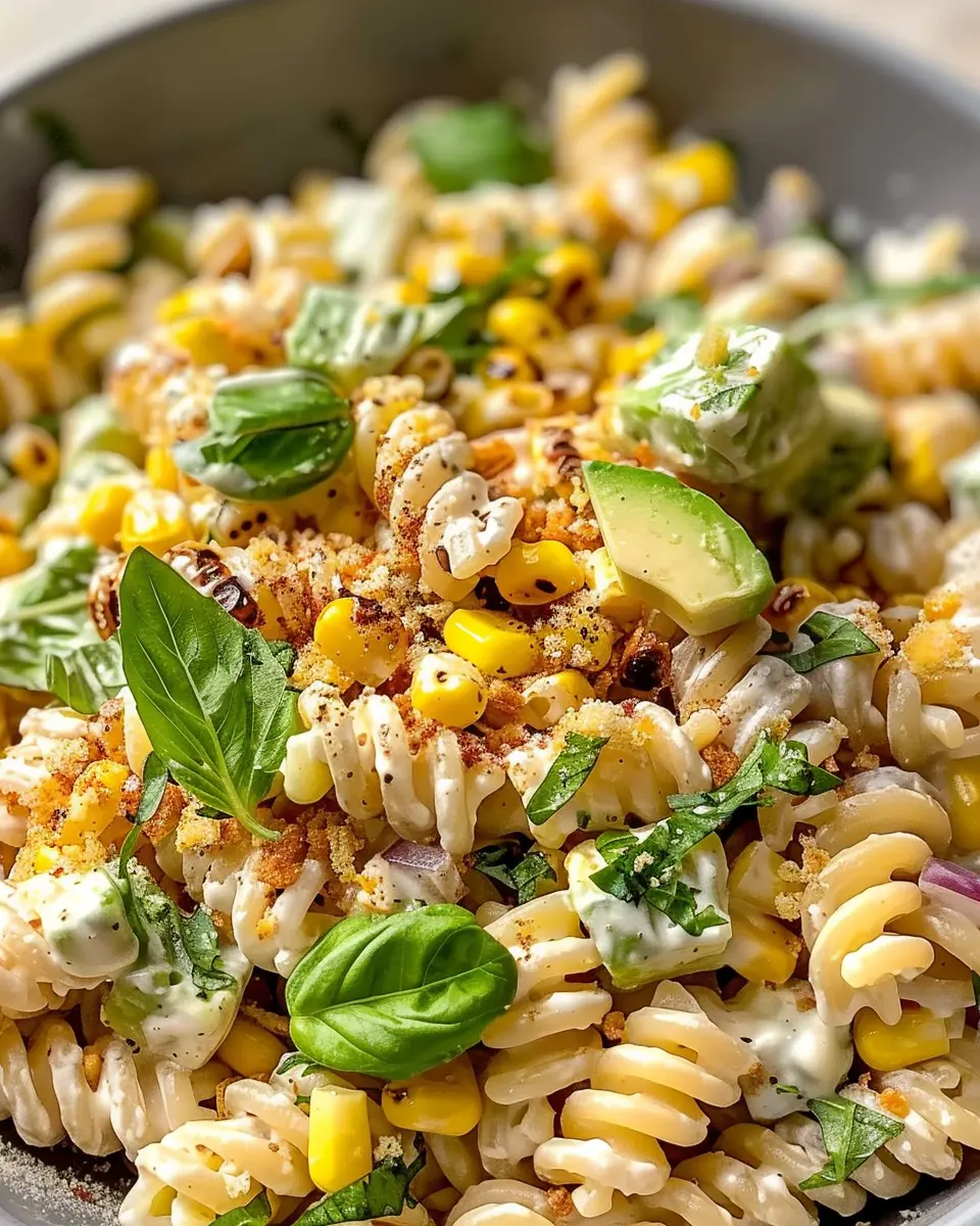 Creamy Street Corn Pasta Salad with Turkey Bacon Delight