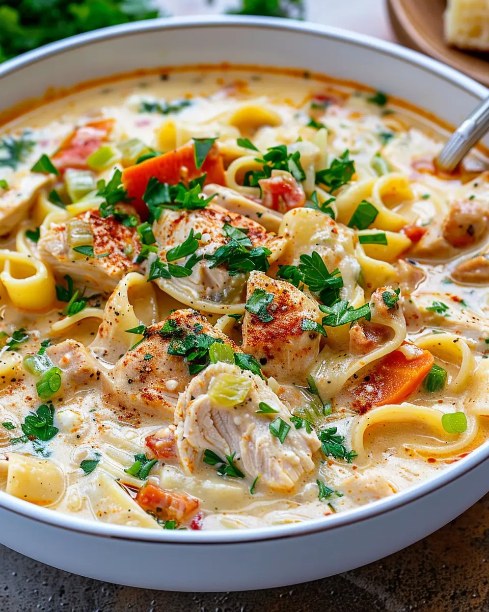 Creamy Parmesan Cajun Chicken Pasta Soup: A Cozy Indulgence