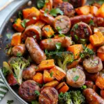 Sheet Pan Sausage and Sweet Potatoes with Honey Garlic Sauce