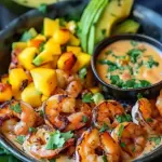 Shrimp and Avocado Bowls with Mango Salsa & Lime-chili Sauce