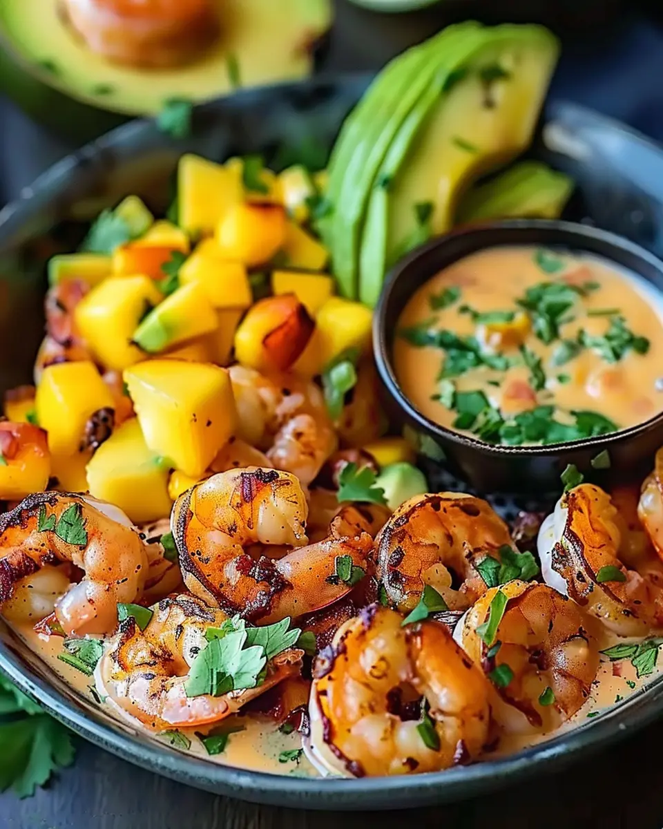 Shrimp and Avocado Bowls: Fresh Mango Salsa &amp; Zesty Lime-Chili Sauce